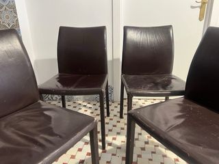 4 Sillas de Piel Marrón