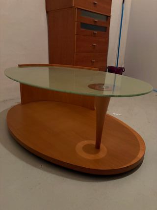 Mesa de centro cristal y madera