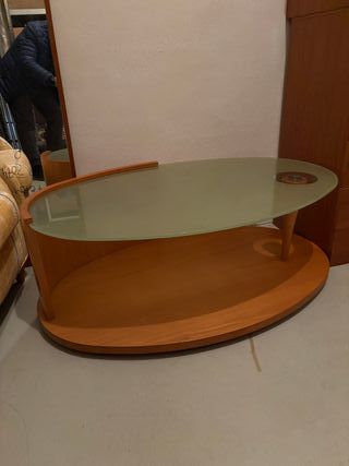 Mesa de centro cristal y madera