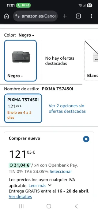 Impresora Canon Pixma TS7450i WiFi escáner copia