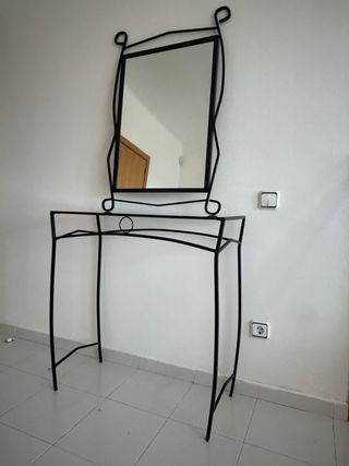 Mesa consola y espejo forja negro