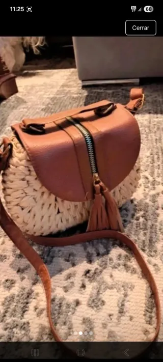 Bolso rafia y piel beige/marrón