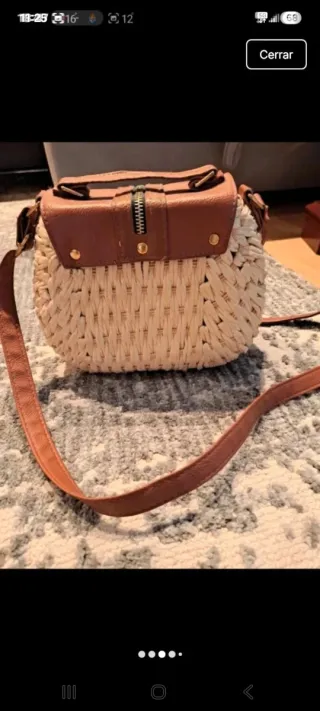 Bolso rafia y piel beige/marrón