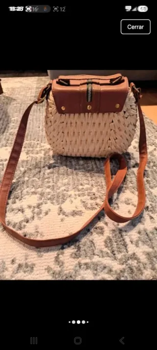 Bolso rafia y piel beige/marrón