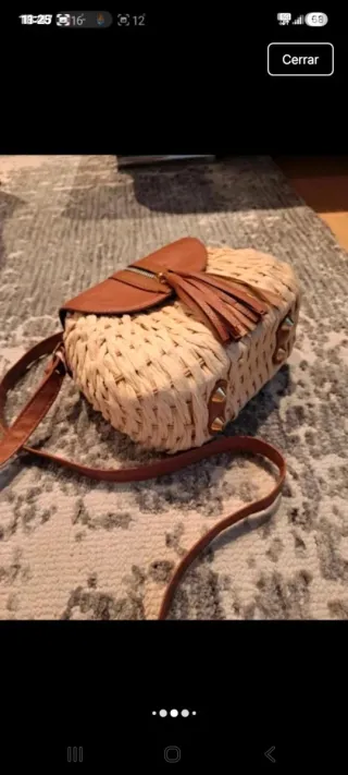 Bolso rafia y piel beige/marrón