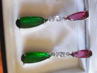 Pendientes Bijouteri Rouchinada Gota Rosa y Verde