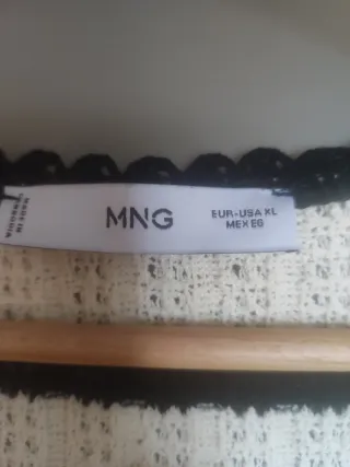 Chaleco MNG Crochet Rayas Beige/Negro