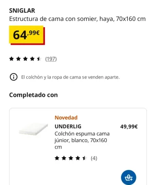 Cama Montessori Ikea Sniglar + Colchón Nuevo