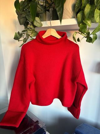 Jersey Zara Rojo Cuello Alto Manga Larga