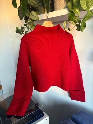 Jersey Zara Rojo Cuello Alto Manga Larga