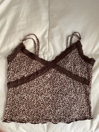 Top Y2K leopardo con encaje marrón