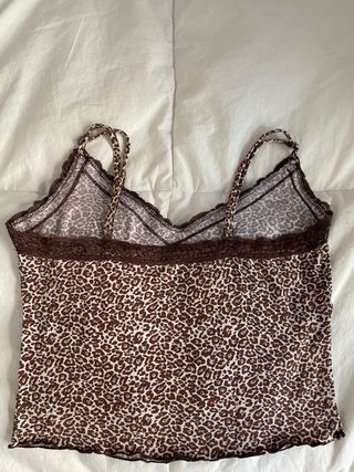 Top Y2K leopardo con encaje marrón