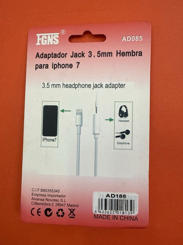 Adaptador FGNS Jack 3.5mm Hembra iPhone 7