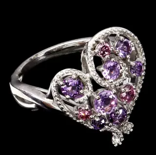 Anello Cuore Argento Placcato Oro, Pietre Naturali