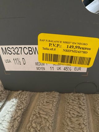 Zapatillas New Balance 327 N 45.5 Negras Blancas