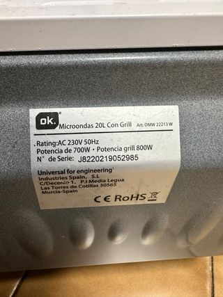 Microondas blanco marca OK