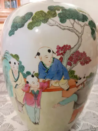 Jarrón chino porcelana multicolor