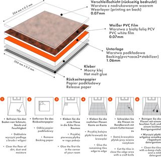 DecoMeister Pavimento Vinile Autoadesivo Piastrelle Decorative