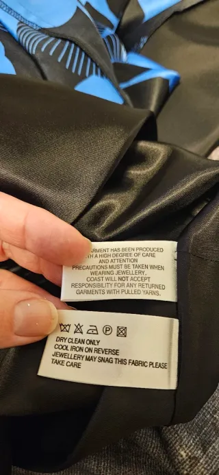 Vestido fiesta seda floral negro y azul