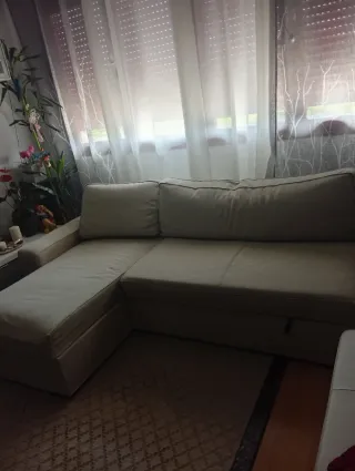 Sofá chaise beige de tela