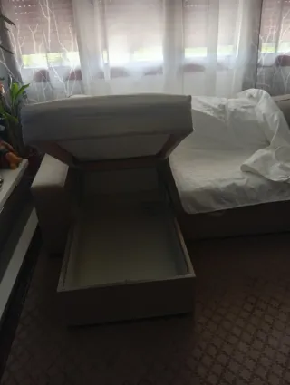 Sofá chaise beige de tela