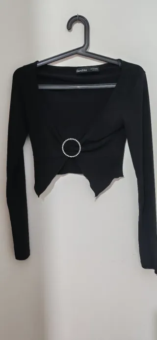 Top Bershka Negro Fiesta Joya Talla XS