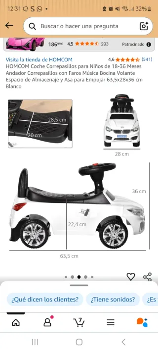 Coche correpasillos blanco para niños