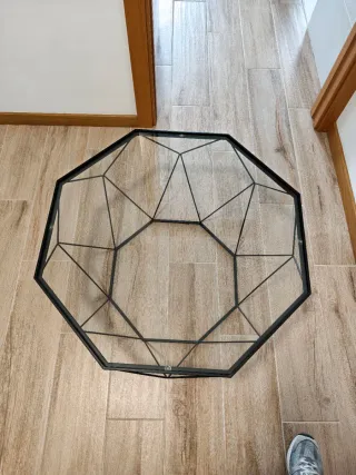 Mesa de centro cristal y metal (74x74x43)