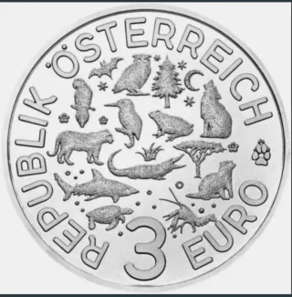 Moneda 3€ Austria Lobo WOLF Luminiscente