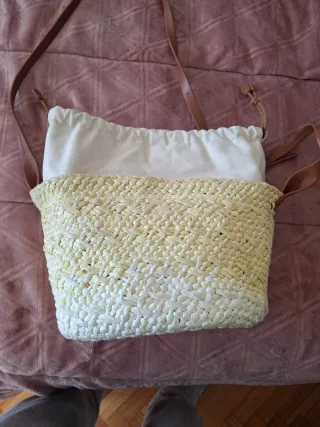 Bolso Rafia Adolfo Domínguez Beige/Blanco