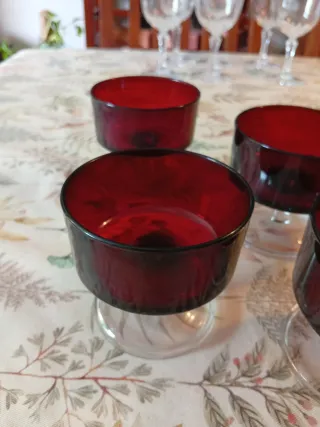 Copas de champán vintage rojo cristal set 4