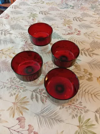Copas de champán vintage rojo cristal set 4