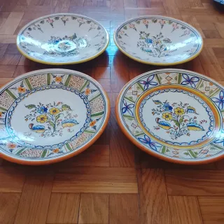 4 Platos Artesanos Cerámica Decorados