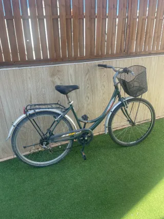 Bicicleta verde con guardabarros