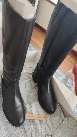 Botas altas de piel mujer negras
