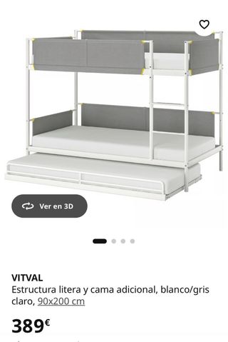 Litera Ikea VITVAL con cama adicional+colchón.