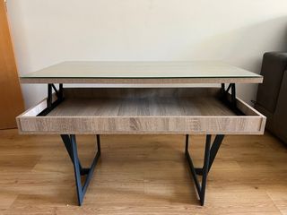 Mesa auxiliar abatible cristal y madera