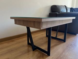 Mesa auxiliar abatible cristal y madera