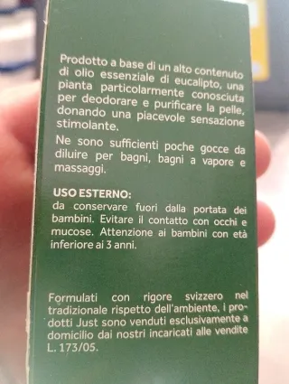 Olio Eucalipto Just Made in Switzerland