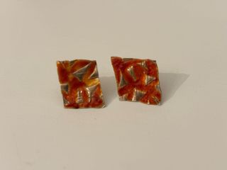 Pendientes cuadrados naranja y plata