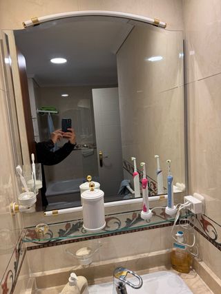 Espejo de baño dorado y blanco 75x85