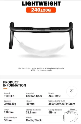 Manillar de carbono TOSEEK 420mm