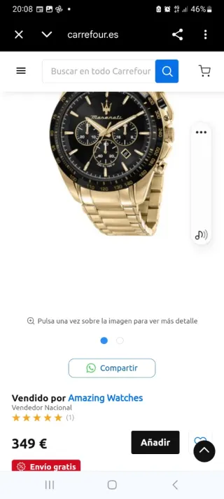 Reloj Maserati Negro Dorado Cronógrafo