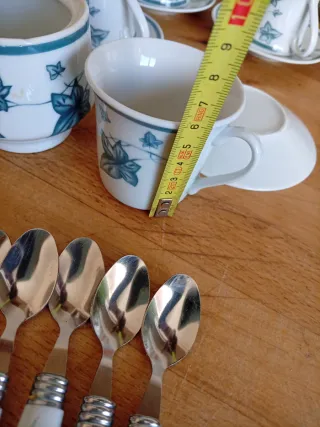 Juego Tazas Café Porcelana Azul Blanco