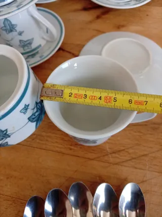 Juego Tazas Café Porcelana Azul Blanco