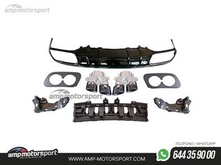 DIFUSOR TRASERO NEGRO BRILLO CON COLAS REDONDAS NEGRAS PARA MERCEDES CLASE C COUPE/CABRIO C205