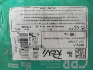 Rollo de cable H07V-K 1x1,5 mm²