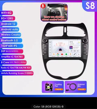 Radio Coche Hizpo 7 Android Carplay Peugeot 206