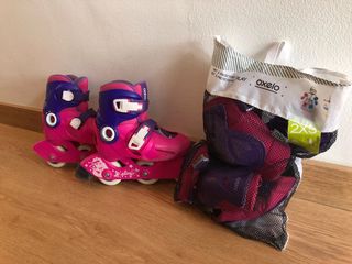 Patines Oxelo rosas y protecciones