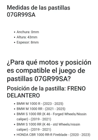 Pastillas Freno Brembo Sinter 07GR99SA  bmw, honda